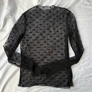 Y2K Sheer Black Polka Dot Long Sleeve Top